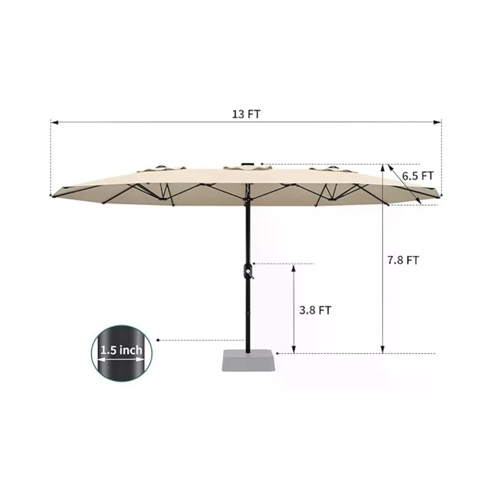 13FT Large Double-Sided Patio Umbrella - Outdoor Rectangle Market Umbrella With Crank Handle & 12 Durable Ribs, Fade Resistant For Pool, Lawn, Garden, Backyard (No Base Included)