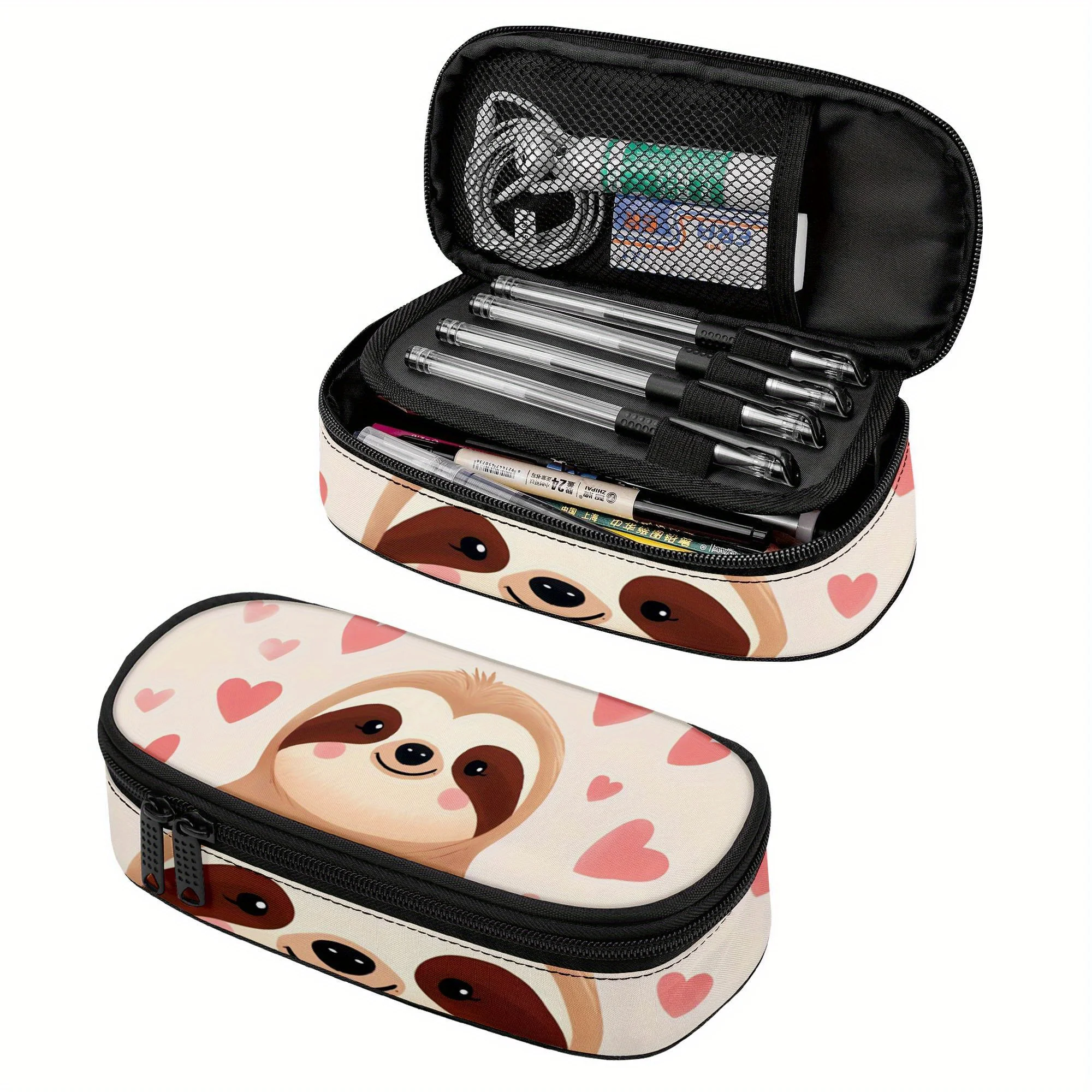 Cute Sloth Hearts Pencil Case - Adorable Sloth Design with Zipper Compartment, Sweet Sloth Pouch for Back to School