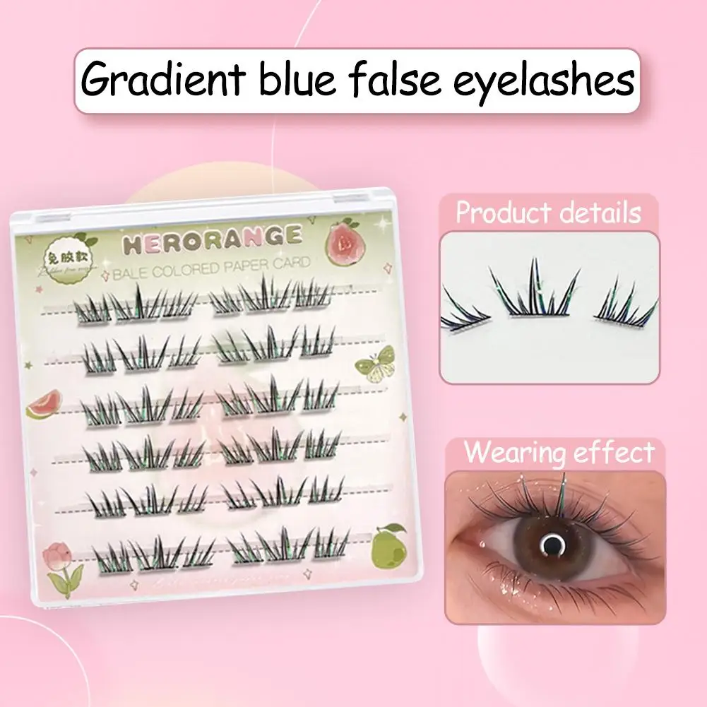 Gradiënt Gekleurde Blauw Groen Valse Wimpers Lijmvrije Kleurrijke Wimper Segment Verlenging Kerst Halloween Make-up Cluster J0T0