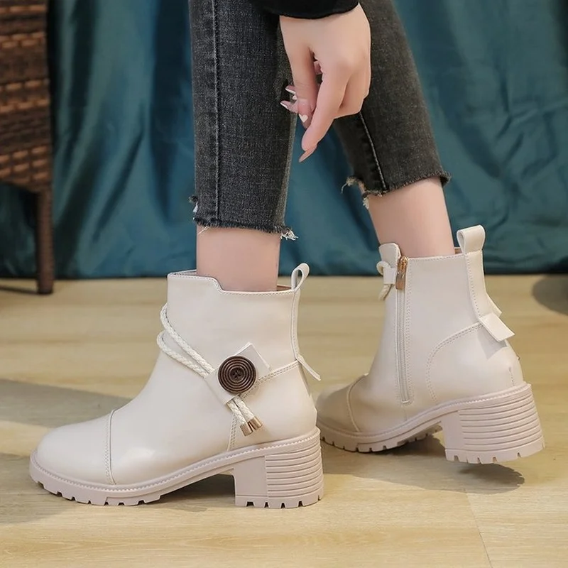 New Women's Shoes Fashion Round 2022 Autumn Women's Boots Solid Color Black Boots Comfortable Boots Women's Platform Ankle Boots