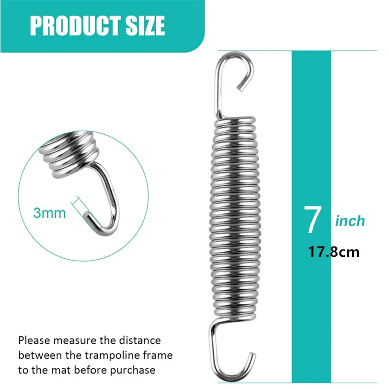 10 Pcs 7 Inch Trampoline Springs with 2 T-Hooks Stainless Steel Springs Replacement Parts for Skywalker JumpKing Upperbounce