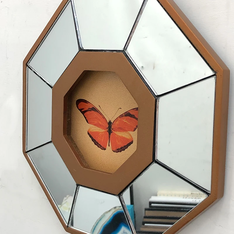 Nordic style octagonal mirror convex butterfly pattern hanging mirror