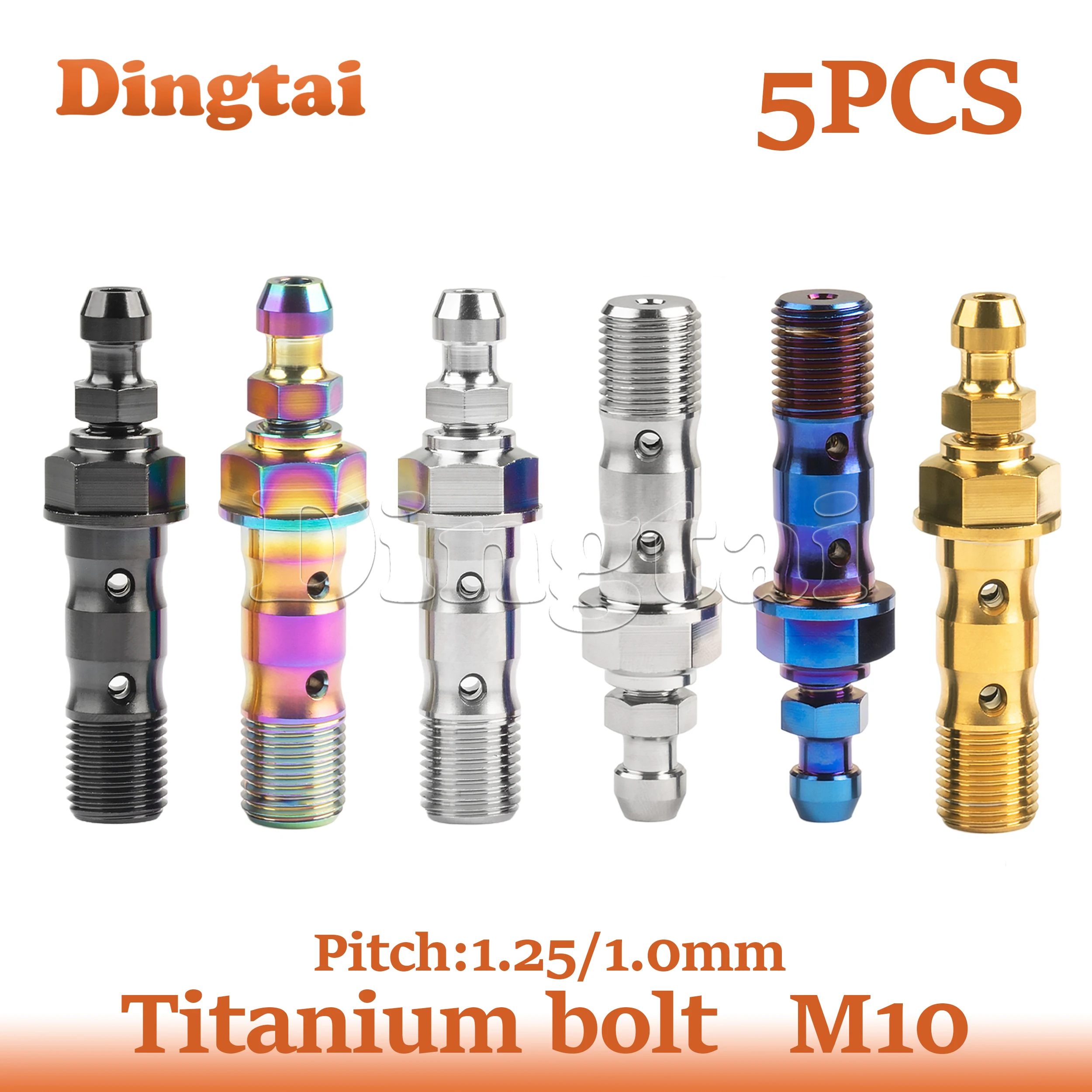 

Dingtai Titanium 10PCS M10 Pitch 1.0/1.25mm Double hole Banjo Bolt Motorcycle Drain Oil Screw with Bleeder Valve For Brake Calip