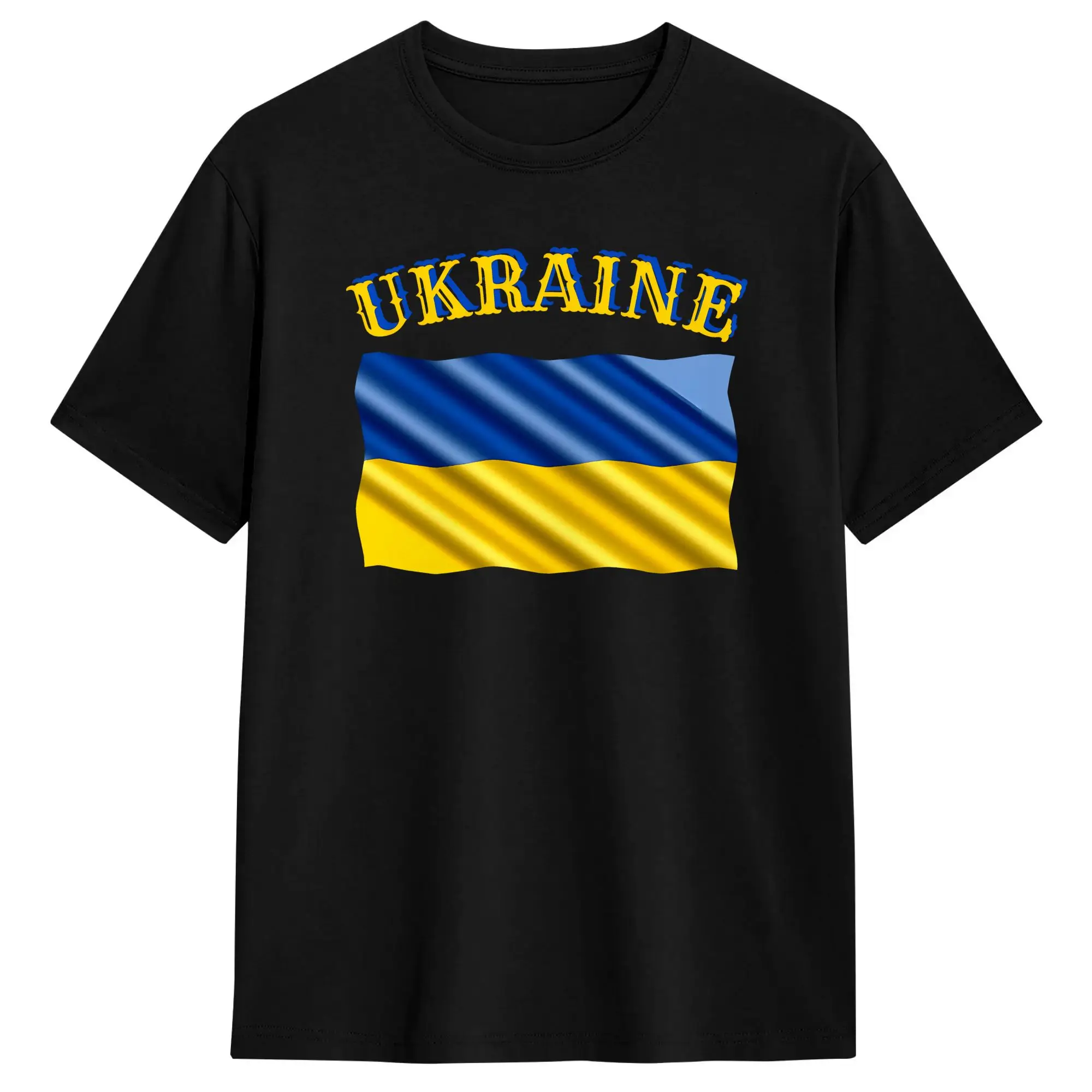 Men T-Shirt Curly Script Ukraine Wavy Flag Leisure 100% Cotton Tee Shirt Short Sleeve  T Shirt Round Neck Clothes Plus Size