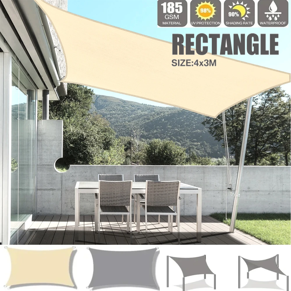 

4mx3m Waterproof Sun Shelter Sunshade Protection Shade Sail Awning Camping Cloth Large For Outdoor Canopy Garden Patio