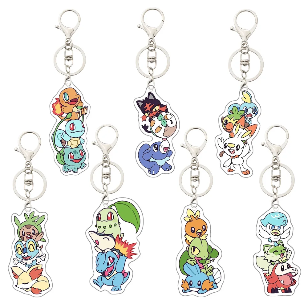 Pokemon Acrylic Keychain Squirtle Bulbasaur Charmander Anime Cartoon Cute Bag Pendant Keychain Decoration Accessories 5Cm