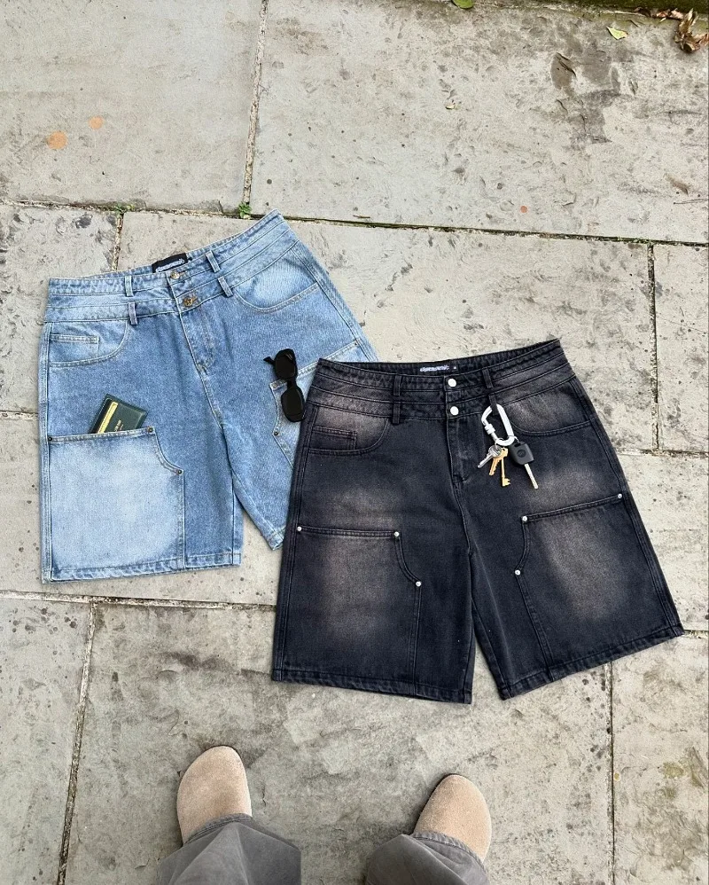 Y2k high-waisted denim shorts Men street wear American retro multi-pocket shorts 2024 new trend fashion brand Harajuku jeans