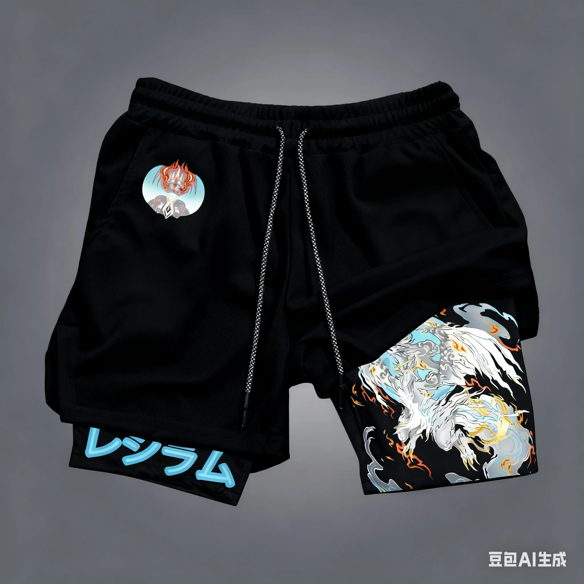 Calções masculinos pikachu movimento de vedação dupla tesouro pode sonhar impressão dos desenhos animados mostrar fino lazer praia shorts no verão