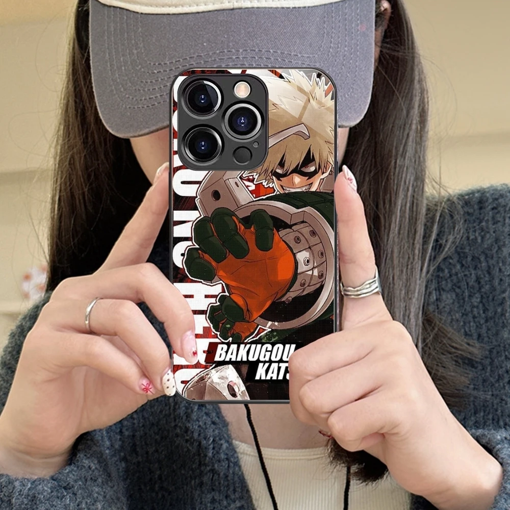 Hero Katsuki Bakugo Cell Phone Case for iPhone 15 14 13 12 11 X XR XS 8 Pro Max Plus Mini PC Glass Phone Cover Shell