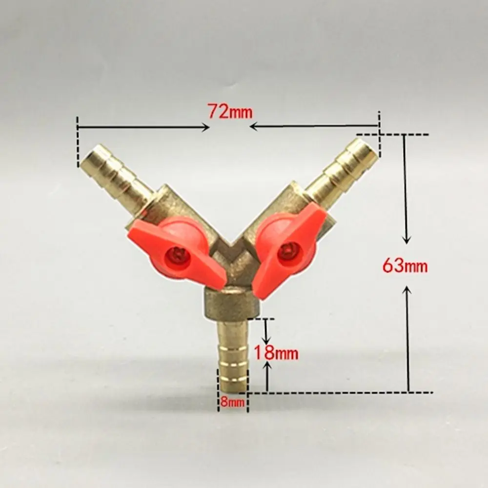 8mm/10mm/12mm Y Typ Schlauchtülle Drei 3-Wege Messing Abschaltung Kugelhahn Rohrverschraubung Anschluss Adapter für Kraftstoff Gas Wasser Öl Luft