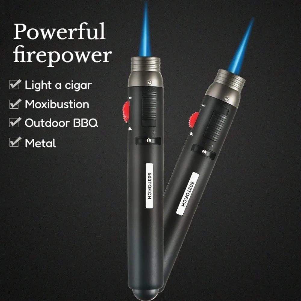 

Personalized Metal Windproof Blue Flame Straight-in Lighter Inflatable Lighter High Temperature Portable Flame Gun Welding Gun