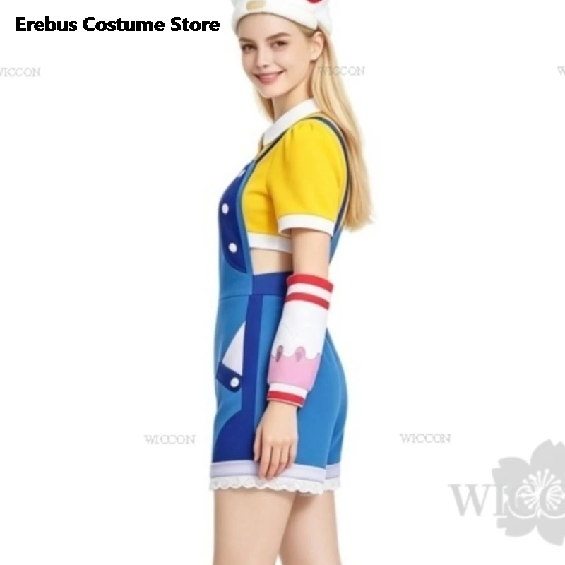 Disfraces de Cosplay de Anime y Videojuegos: Conjunto Completo de Juno Kawaii con Overol Azul y Camiseta Amarilla - Lindo Disfraz de Cosplay para Adulto