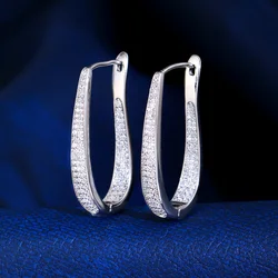 CWWZircons Micro Pave Cubic Zirconia Stone White Gold Color Luxury Big Hoop Earrings New Fashion Jewelry Gift for Women CZ593