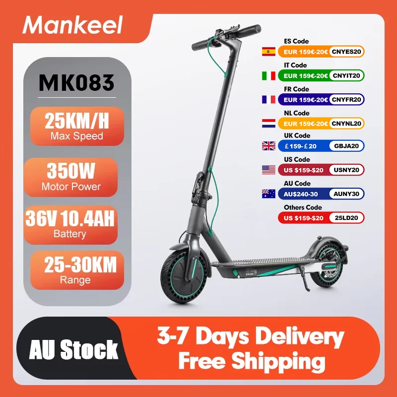 Mankeel MK083 Electric Scooter Adult 350W Powerful Brushless Motor 30km/h Max Speed Foldable Lightweight City Scooter