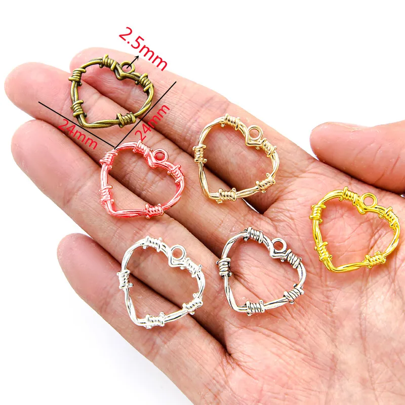 10pcs 6 colors weaving hollow Hearts Charms Necklace Pendant Bracelet Jewelry Making Handmade Crafts diy Supplies 24*24mm