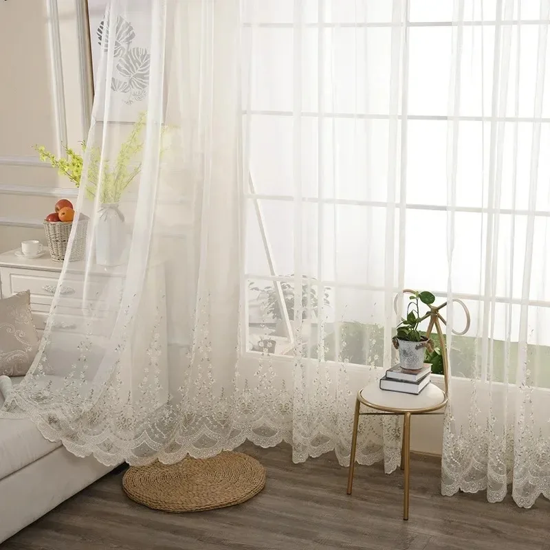 

Custom Size！luxury Curtains for Living Dining Room Bedroom Embroidered Floating Window Matching White Minimalist White Tulle