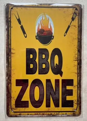 BBQ ZONE METAL PLAQUE SIGN MAN CAVE PUB GARDEN BAR CAFE 20 x 30