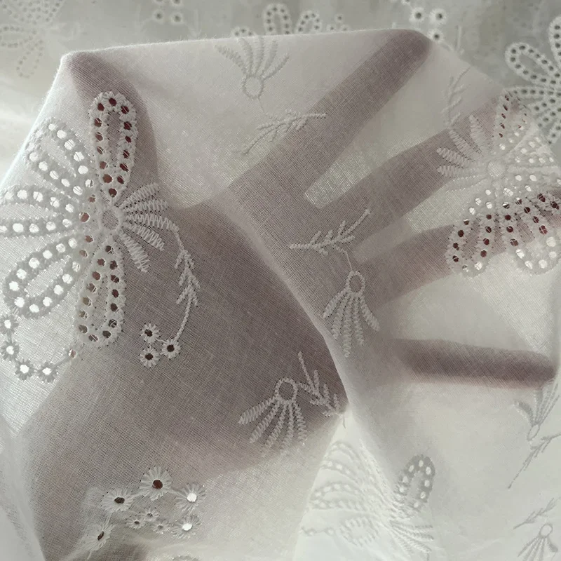 

White Pure Cotton Lace Fabric Women's Dress Blouse Skirt Home Curtain DIY Handmade Sewing Fabric