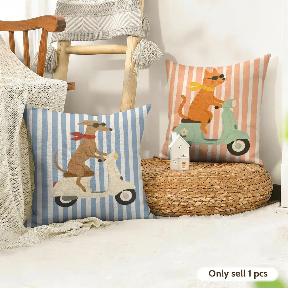 Dachshund Riding Scooter Cushion Cover Natural Linen Double Sided Print  Throw Pillow Case for Sofa Couch Home Decor