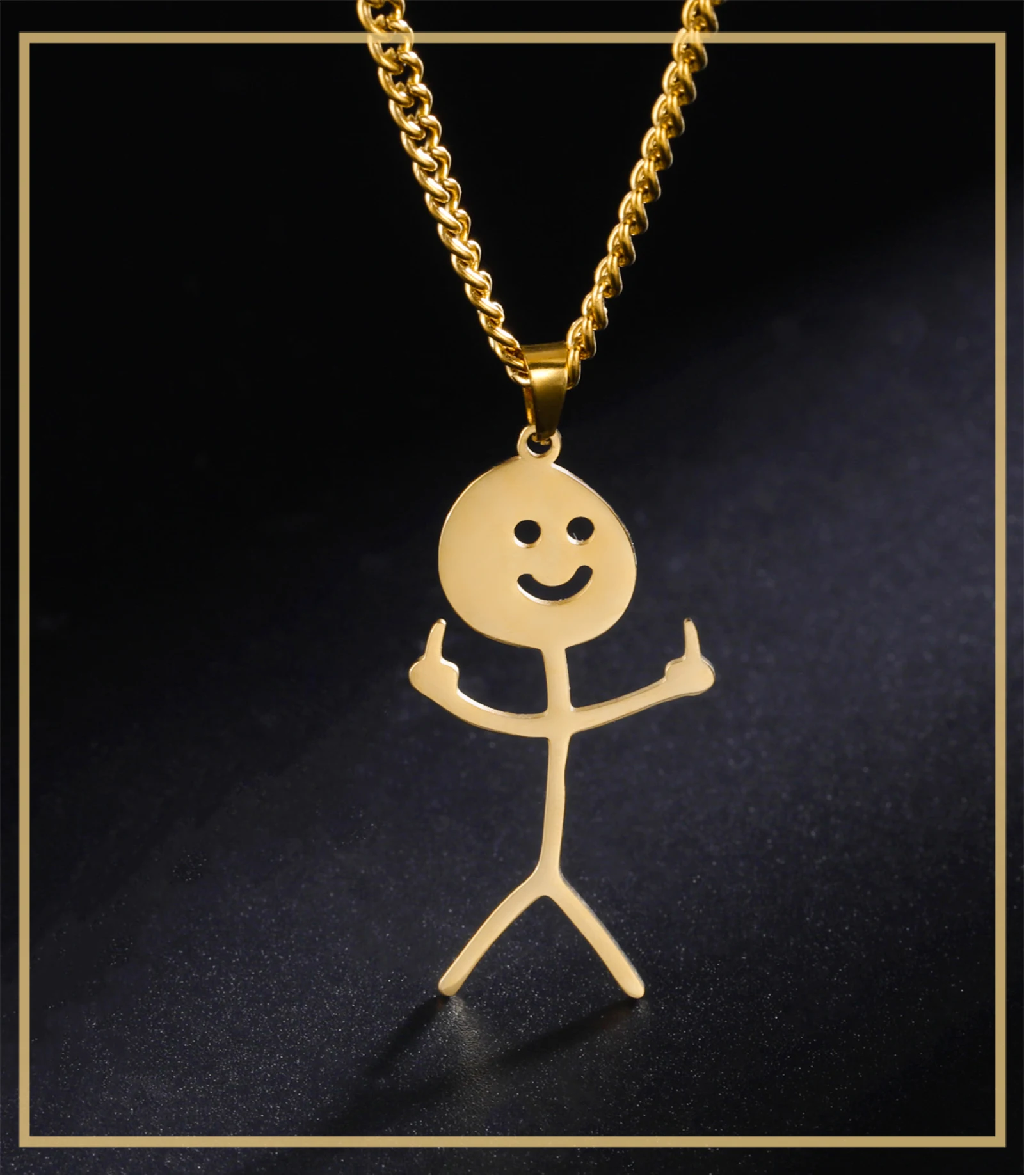 Skyrim Hip Hop Doodle Halskette für Männer Frauen Edelstahl Lange Hals Kette Mode Mittelfinger Stickman Schmuck Neu – Detail 3