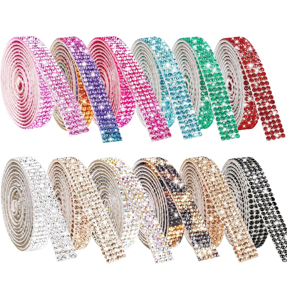 

Self Adhesive Crystal Rhinestone Diamond Ribbon 1 Yard Decorative Bling Gemstone Arts Crafts Sticker Tape Glitter Shoes Clothes