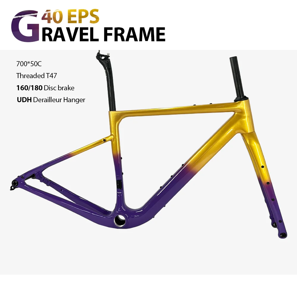 

2025 G40 T1000 Carbon Gravel Frame 160/180 Disc Brake 700C*50C UDH T47 Hidden Cable Gravel Bicycle Frameset Road Bike EPS Modle