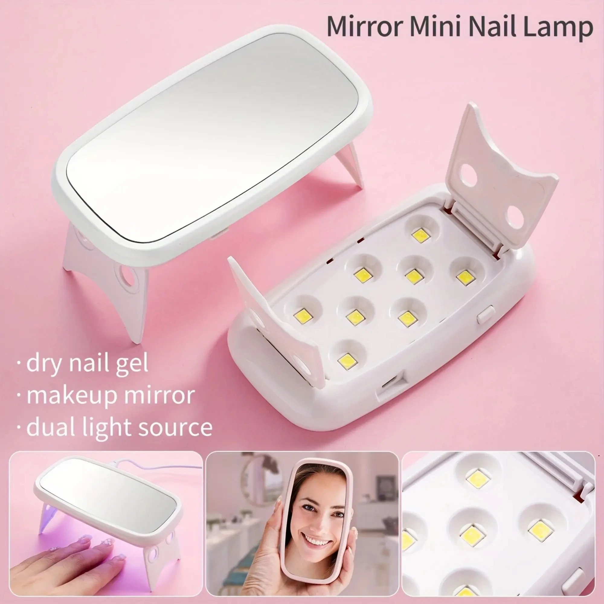 CNHIDS Mini lampada per unghie lampada per unghie in Gel UV LED lampada fotopolimerizzante portatile pieghevole con Design a specchio essiccatore per unghie asciugacapelli per strumenti per Manicure