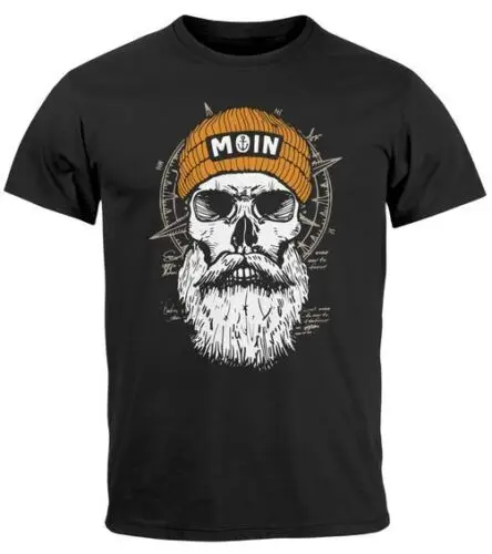 Herren T-Shirt Printshirt Moin Skull Windrose Kompass Totenkopf Frontprint