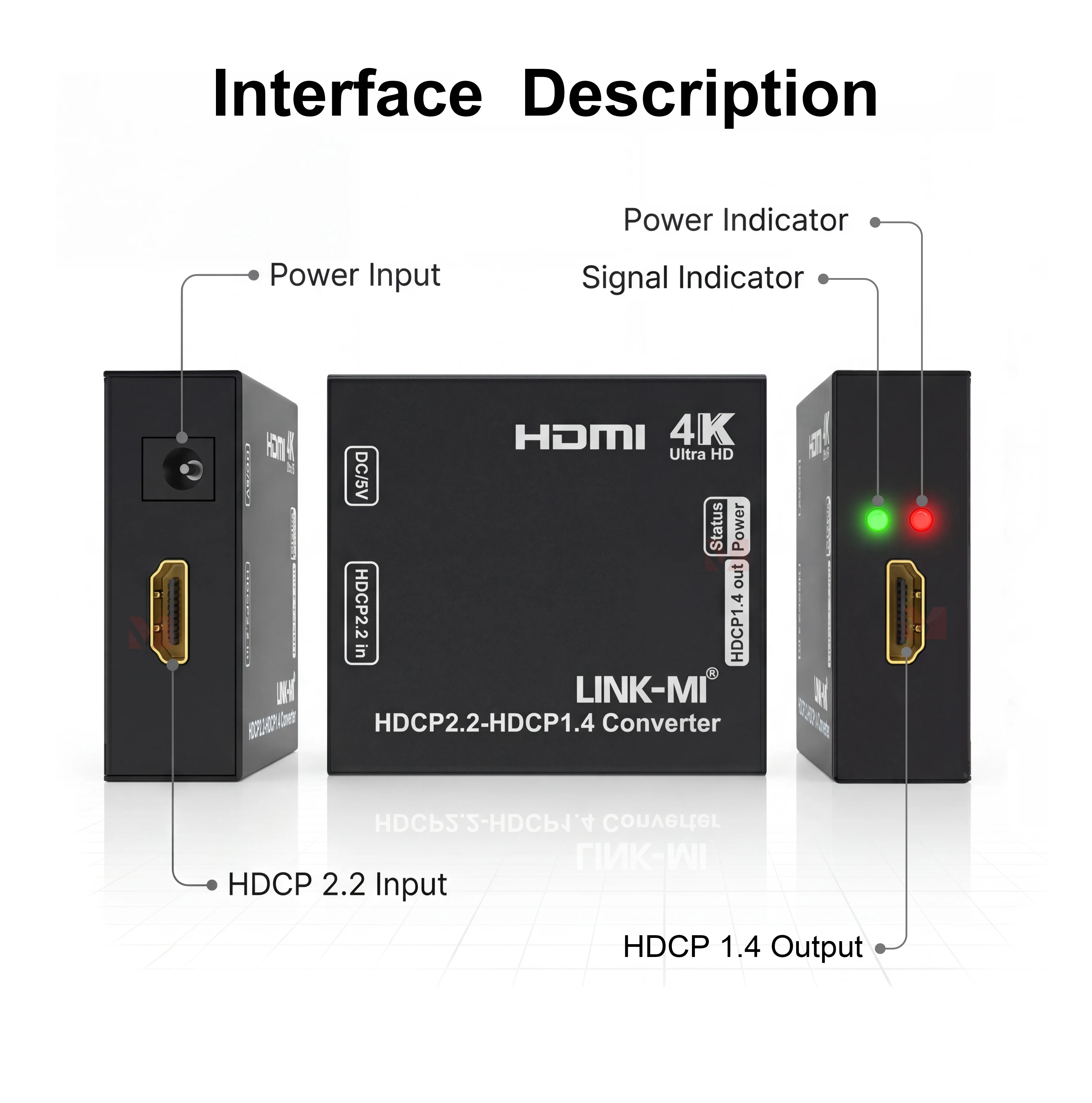 HDMI Converter HDCP2.2 to HDCP1.4 4Kx2K@60HZ YUV 4:2:0 Dolby DTS