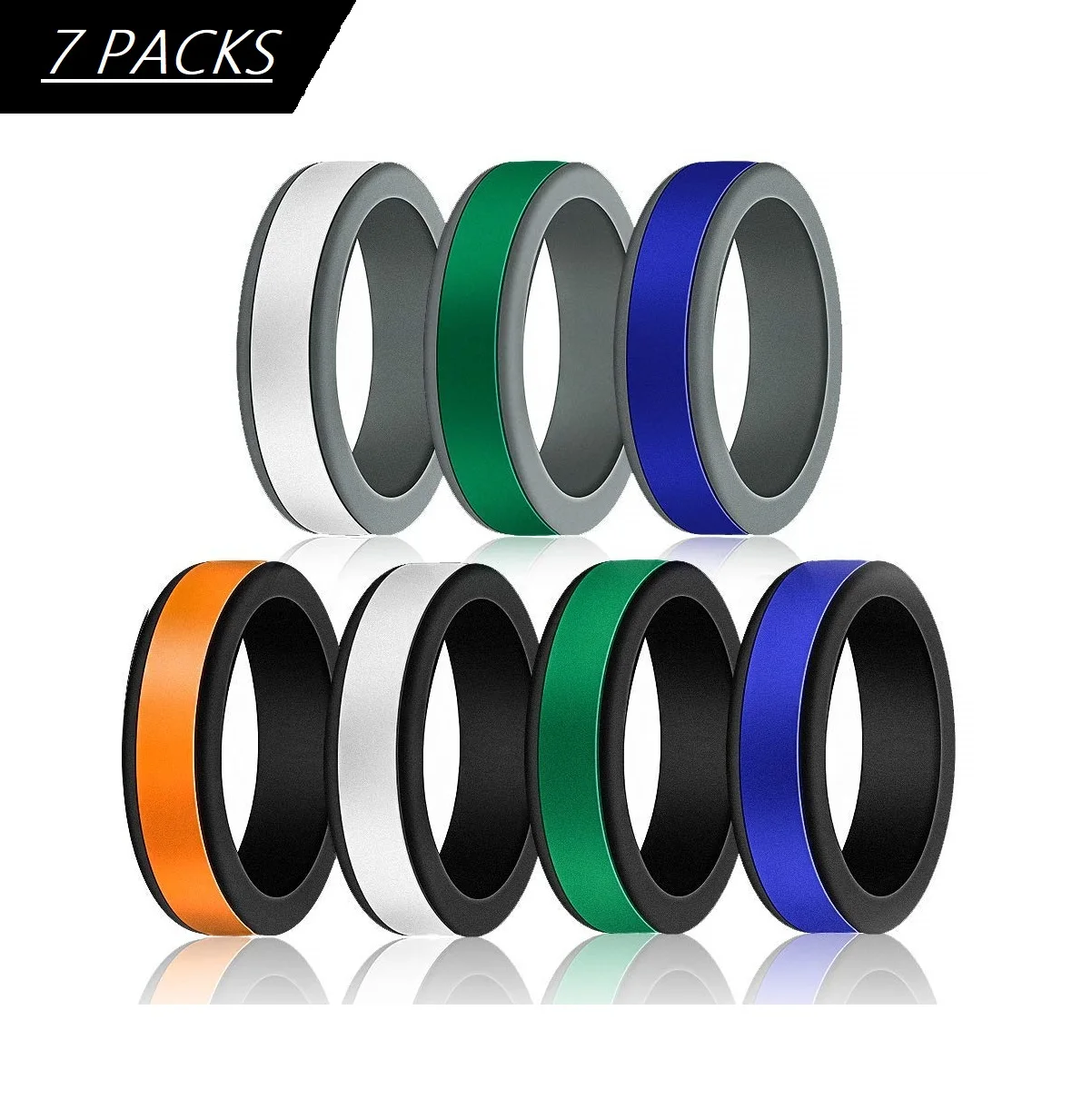 

Geedyn 8mm DIY flat silicone rings for men 7 color set 6-12 Size Workout Engagement Bands Promise