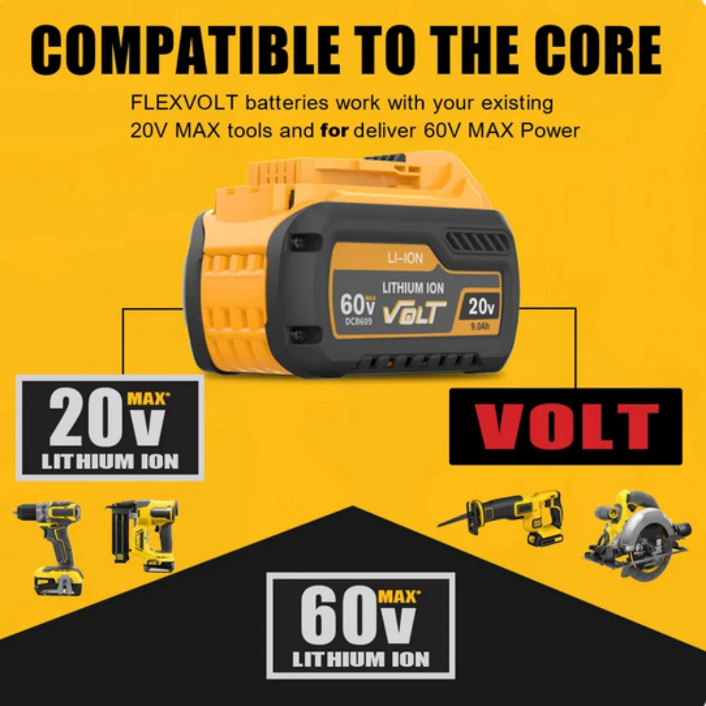 For Dewalt 20V/60V 6ah/ 9ah 21700 Lithium Battery  Rechargeable Battery Compatible with DCB609 DCB547 DCF887 DCD805 Tool Battery