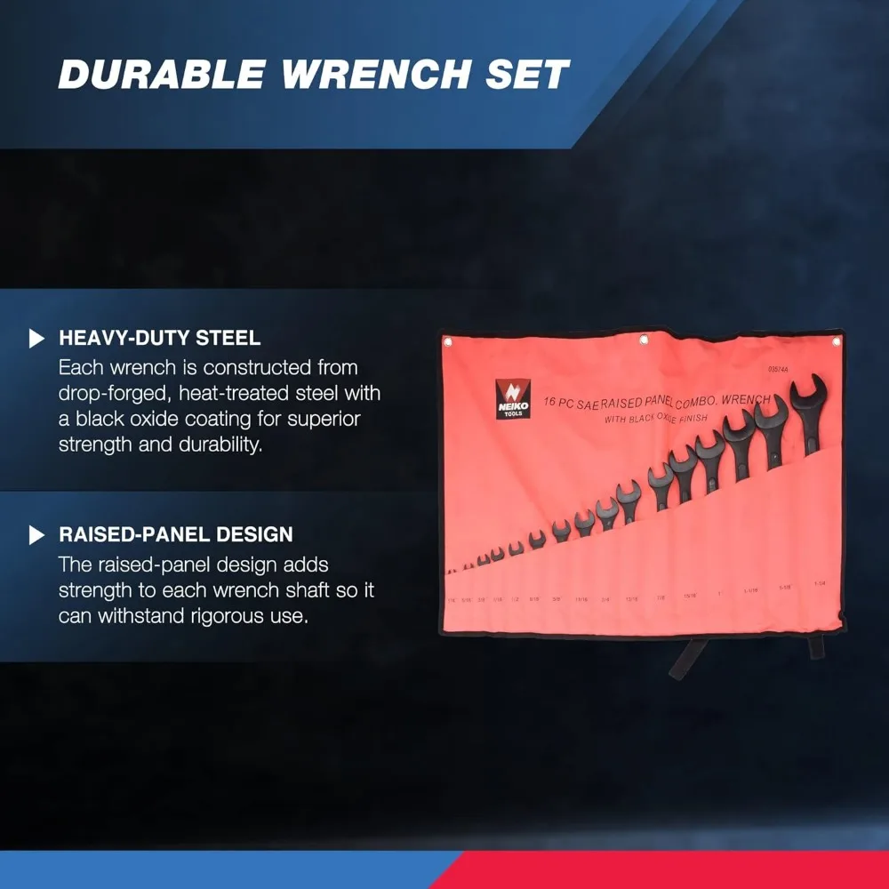 16-Piece Jumbo Combination Wrench Set | SAE Sizes 1/4” to 1-1/4” | Heavy-Duty Raised Panel Design