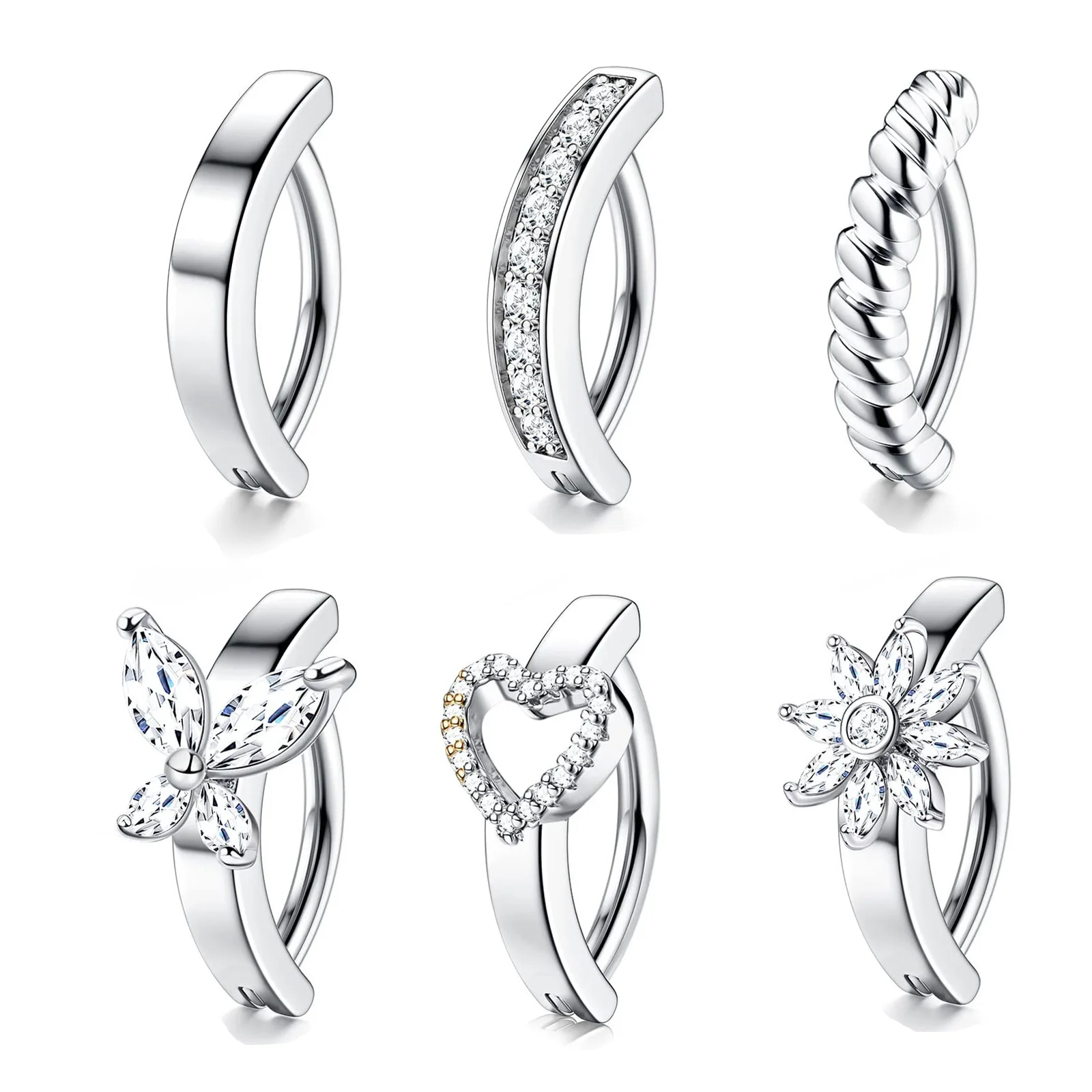 CZ Butterfly Belly Button Ring Piercing Heart Navel Barbell Jewelry Plated 18K Gold Reverse Curved Belly Rings