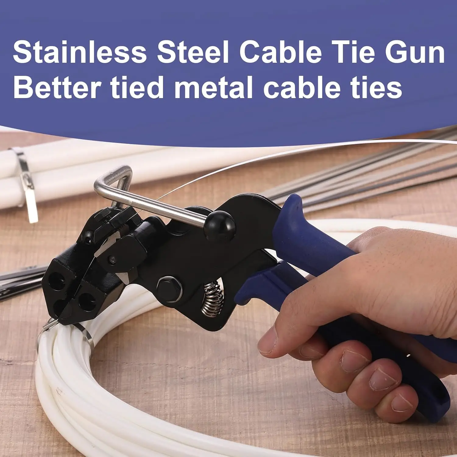Cable Ties Plier Stainless Steel Locking Tie Hand Wrap Tool Multi-Purpose Cutting Tension Automatic Zip Tie Gun Durable