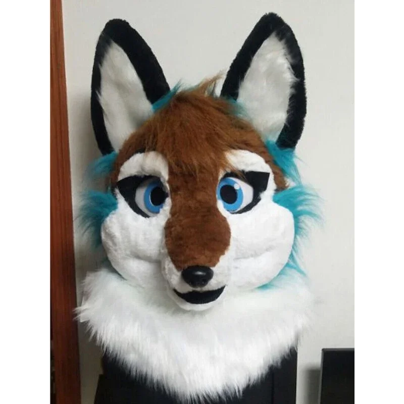 Long Fur Husky Dog Fox Mascot Head Party Halloween Fur Role Play Head