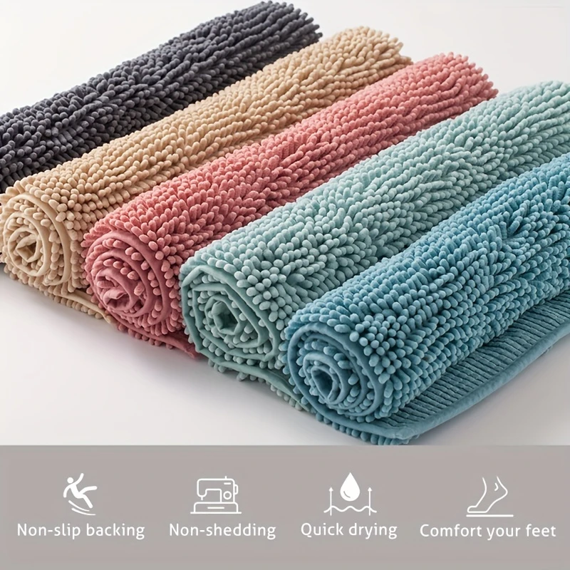 Chenille Bathroom Rug Super Absorbent Non-Slip Bath Mat Soft Fluffy Shaggy Floor Mat for Bathroom Shower Machine Washable