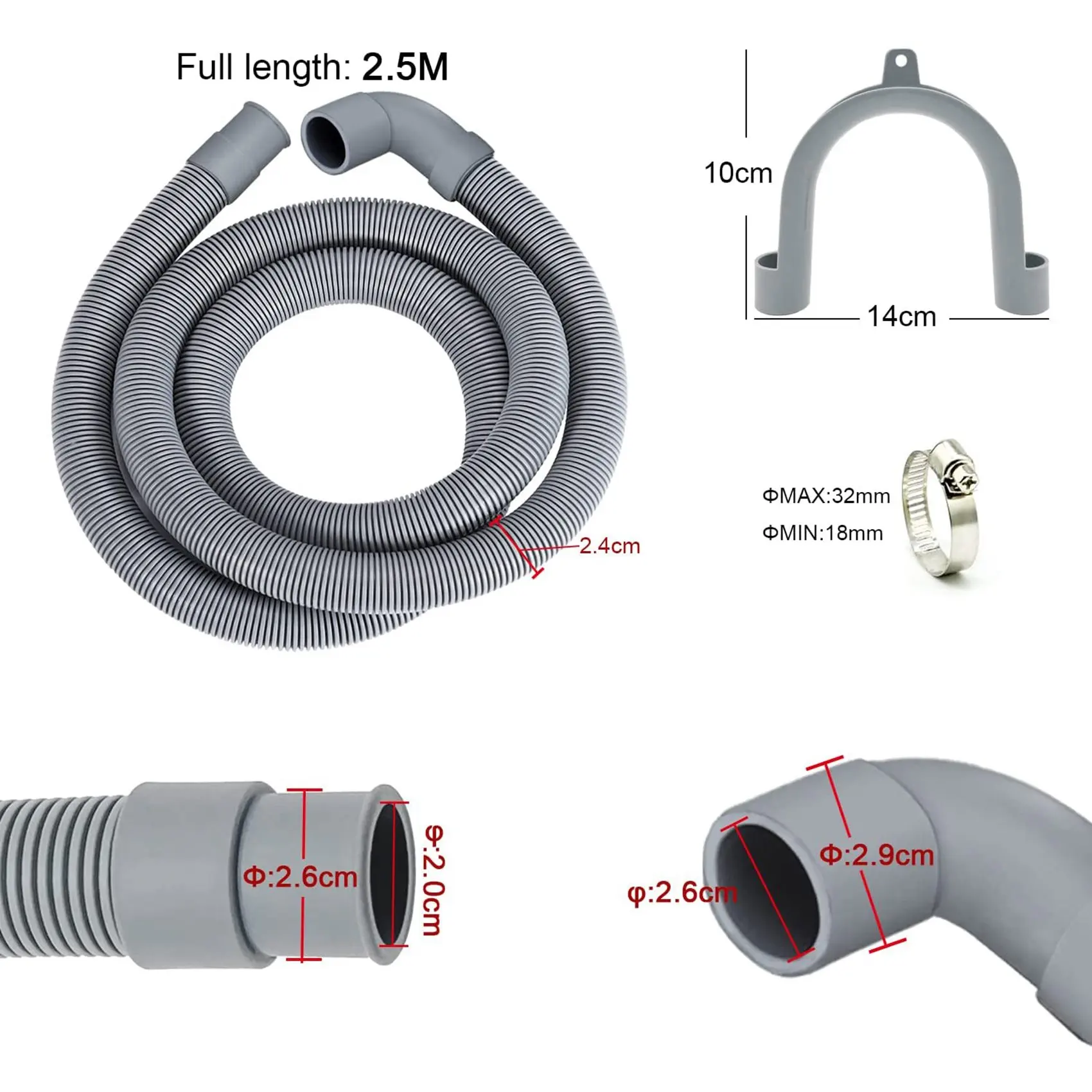 Washing Machine Hose Drain Hose Washing Machine 2.5M Drain Hose Extension for Washing Machines Dishwashers Dryers