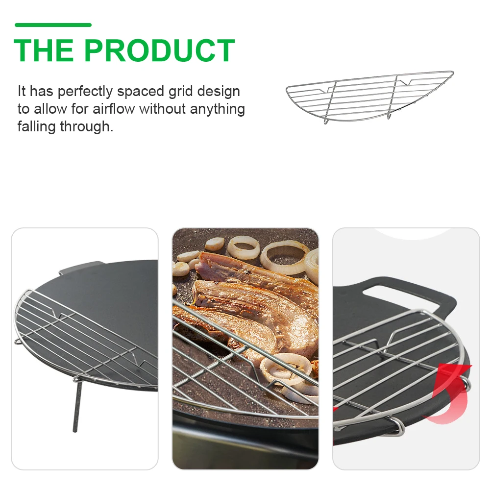 

1 Pcs Stainless Steel BBQ Oil Drain Rack Half Round Grill Pan Oil Drain Net Cooking Accessory