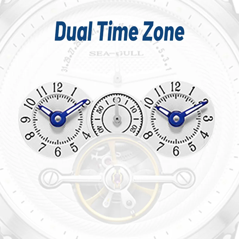 Seagull Dual Time Watch for Men Display Time Automatic Mechanical Watches Fashion Calendar Waterproof Wristwatches Relojes 6172