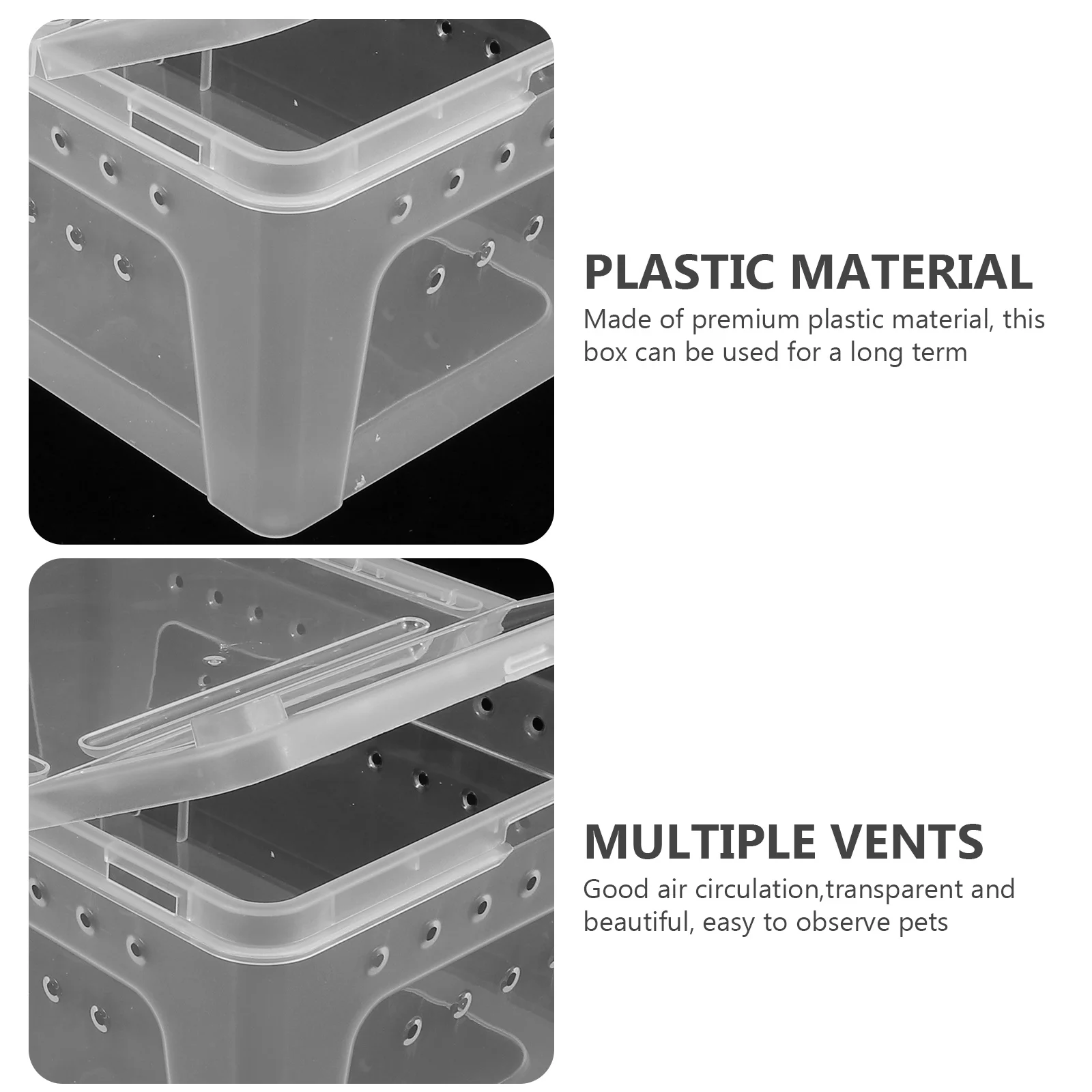 

1Pcs Plastic Transparent Reptile Box Double Open Design Breeding Cage for Spider Scorpion Snake Gecko Small Pet Transport and