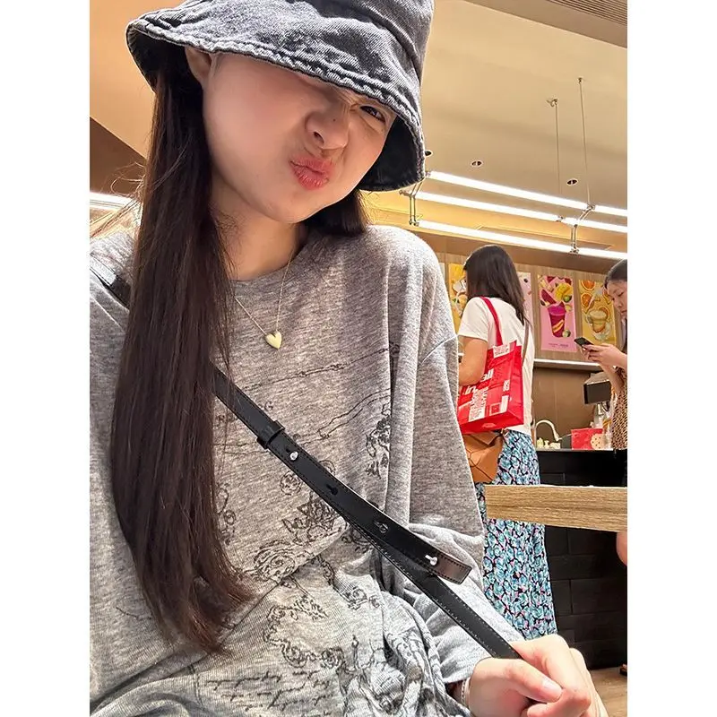 تي شيرت نسائي بأكمام طويلة، قطع علوية شبكية بسيطة، مريحة ومسامية للشتاء، يوميًا، كاجوال ياباني جمالي، شبابي