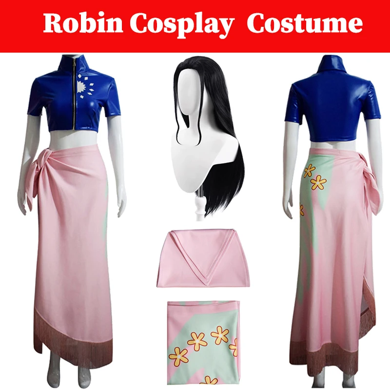 Robin Cosplay Jurk Pruiken Kostuum Anime Piraat Na Twee Jaar Vermomming Outfits Meisje Volwassen Vrouwen Halloween Party Roleplay Pakken