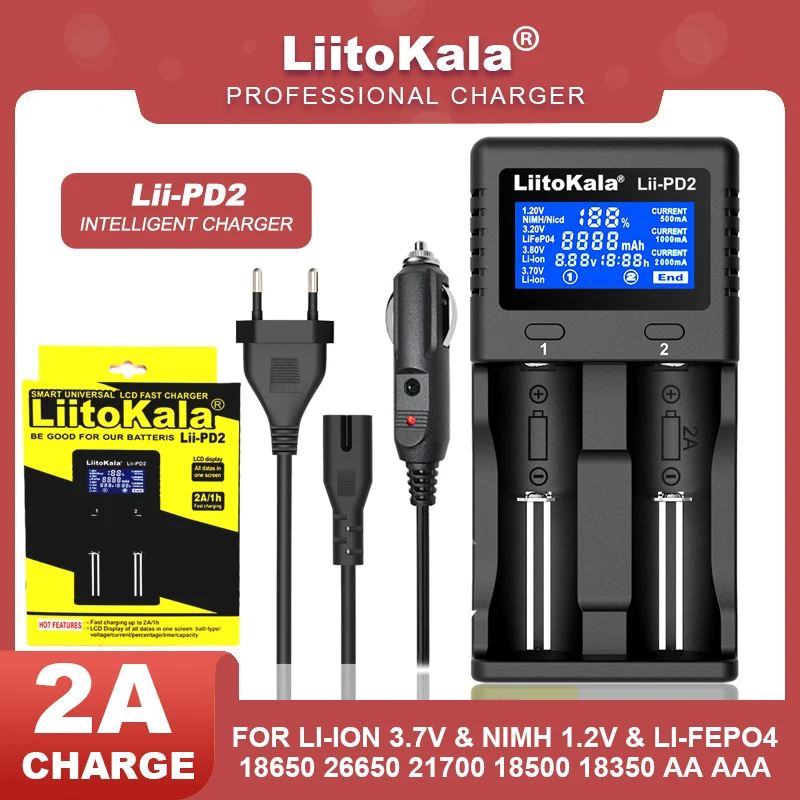 LiitoKala Lii-S8/PD2 li-ion 3.7 przeciwko NiMH 1.2 przeciwko Li-FePO4 3.2 przeciwko IMR 3.8 przeciwko 18650 26650 21700 26700 18350 ładowarka do