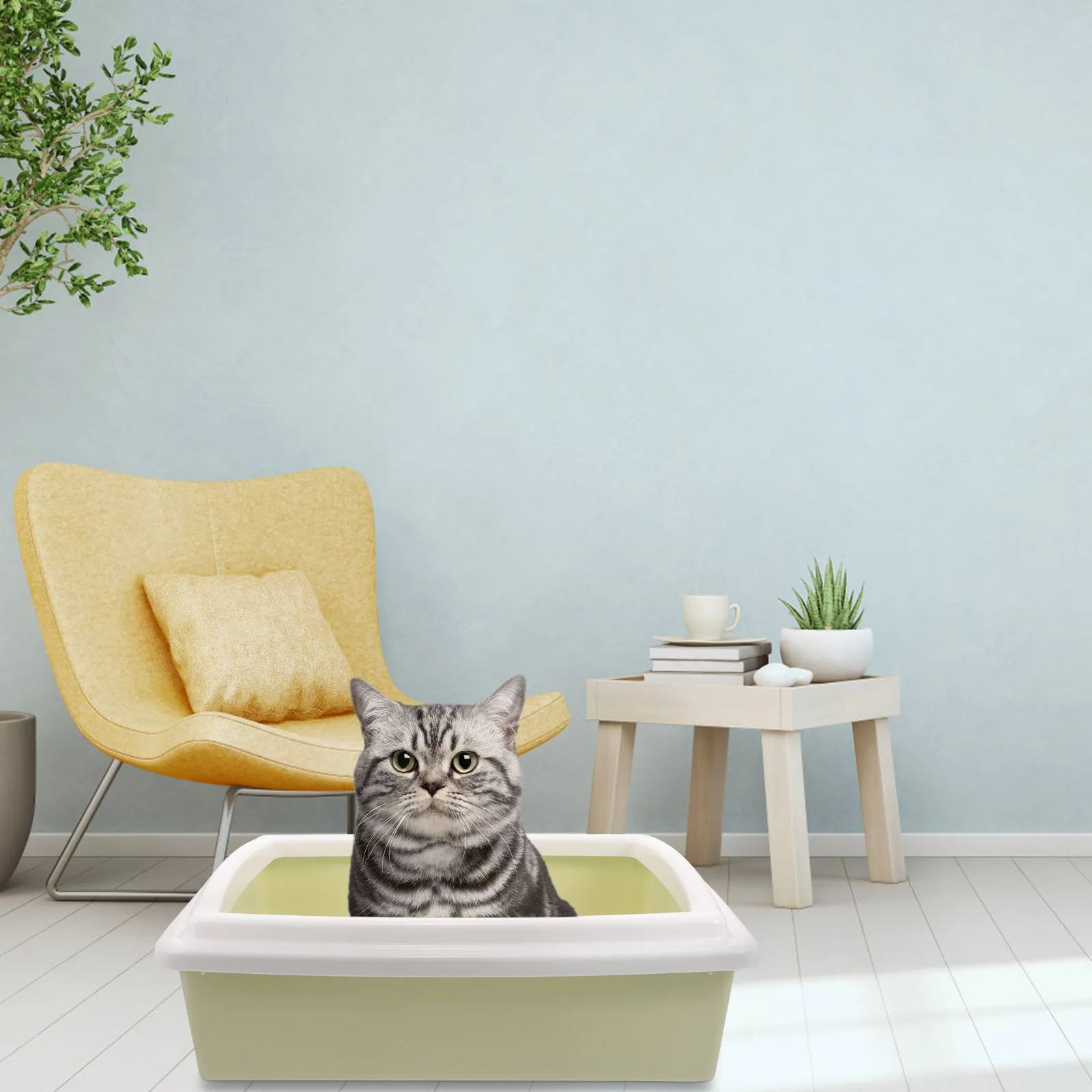 

1 set Cat Litter Box Open Top Large Capacity Detachable Sides Easy Clean Pp Material Portable Travel Friendly Kitten Puppy Pet