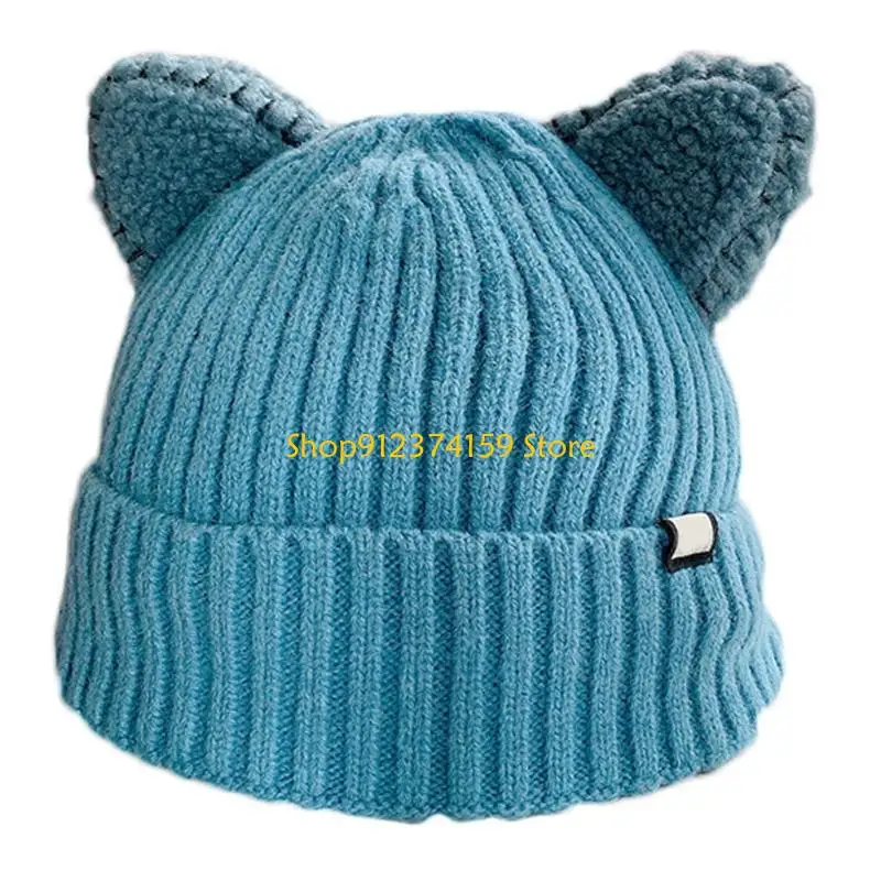 

G5AE for Cat Ears Hats Unisex Solid Color Fashion Hats All-match Fall Winter Crochet Hat Wool Knit Hat for Child