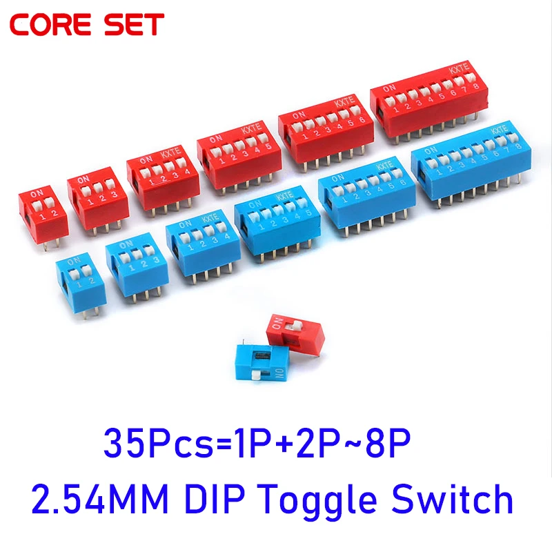 35PCS/LOT Dip Toggle Switch 1 2 3 4 5 6 8P 2.54mm Code Switch Snap Switches Position Coding Way Toggle Side Flat Dial Mixed Kit