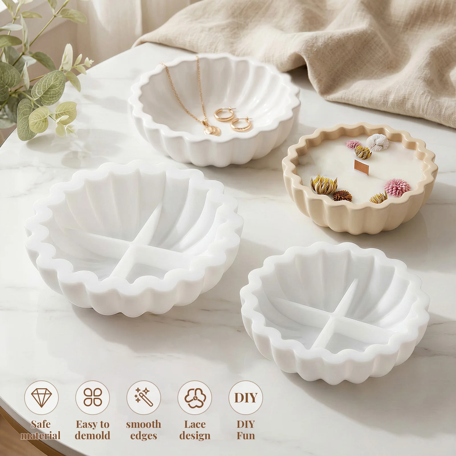 

2Pcs Silicone Mould Handcraft Bowl Casting Mould DIY Epoxy Resin Plaster Tray Bowl Mold for Jewelry Plate Storage Holder Crafts