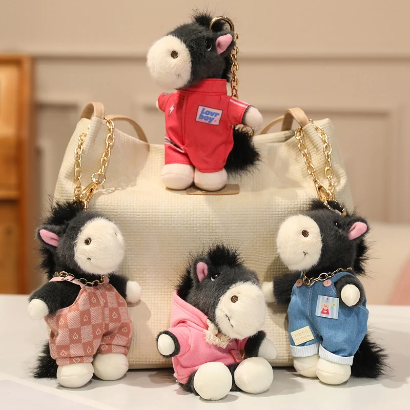 Creative Exquisite Pony Pendant Backpack Decor Cool Stylish Motorcycle Pony Plush Toy 16cm Motorcycle Pony Wearing Clothes Doll