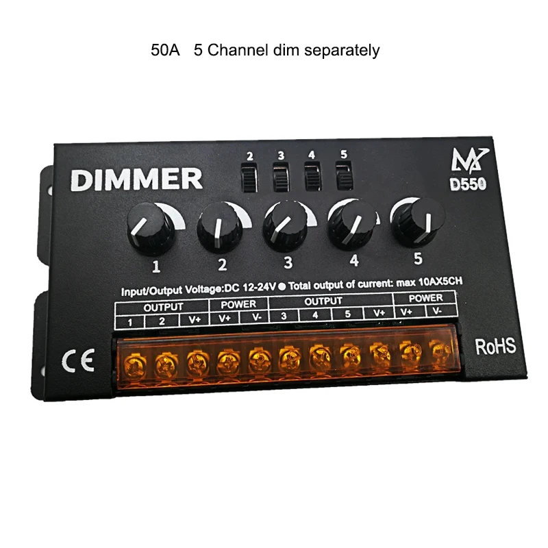 

LED Single Color Strip Dimmer DC 12V 24V 50A 5 Channel Separately Control 5050 2835 Strip Lights Dim CT RGB RGBW Dimmer