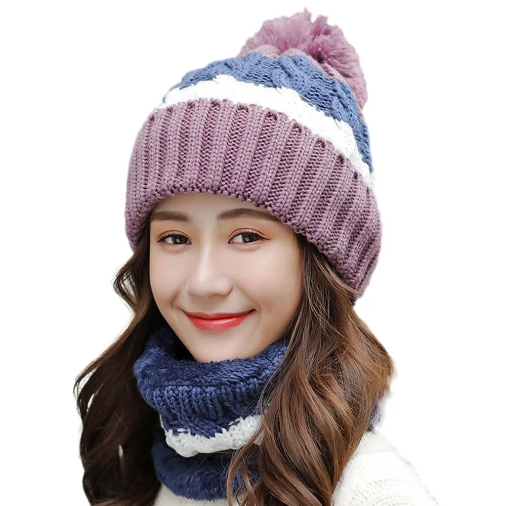 

Versatile Coral Fleece Scarf and Hat Set Elastic Thickened Hooded Thermal Cap Soft Ball Top Woolen Hat Women